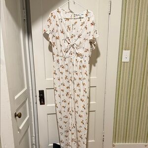 Forever 21 Cream Floral Jumpsuit